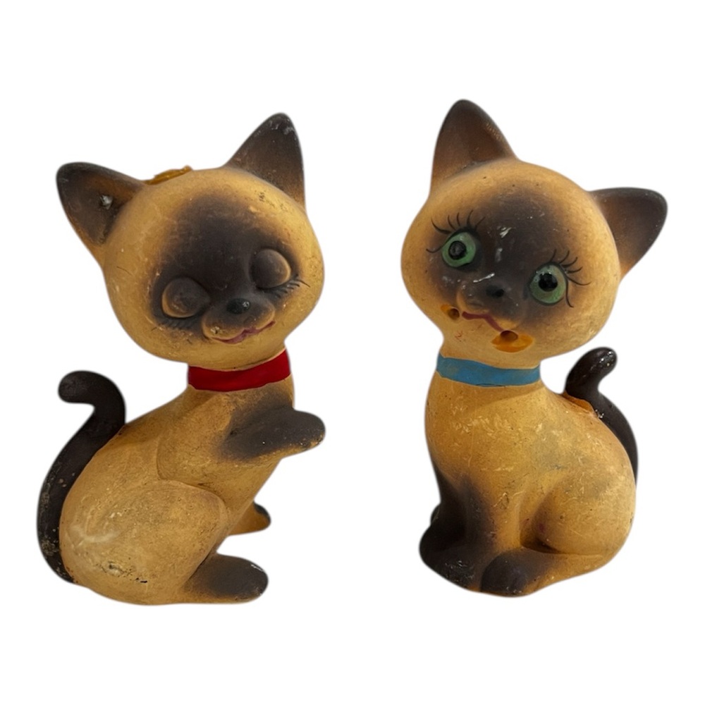 Vintage Siamese Cat Figurines Pair - Tan with Black Accents